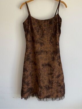 Vintage Y2K Adolfo Dominguez Dress Mini Milkmaid Fairy Whimsigoth Sequin Brown